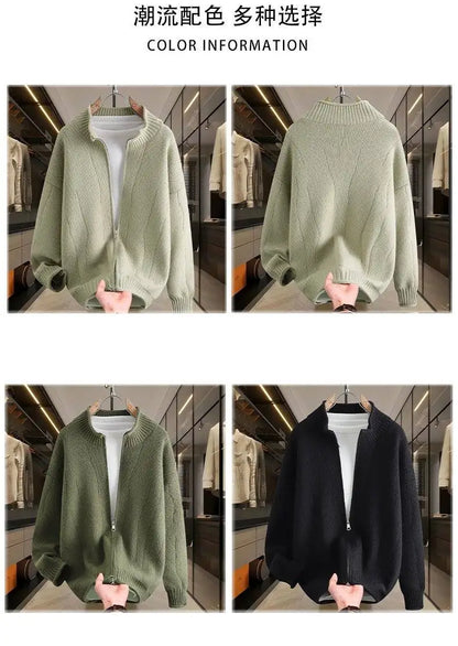 2026 Autumn Men's High Quality Comfortable Loose Solid Color Knitted Cardigan jacket Men's Fashion Trend Casual Sweater men