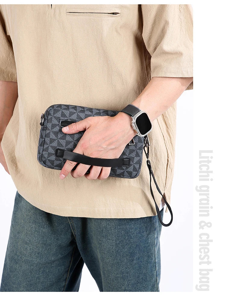 Business Men's Clutch Bags High Quality PU Leather Man's Small Shoulder Bag Multi-Functional Men Handbag Bag With Waist Strap