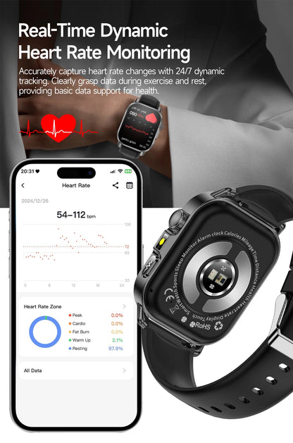 2026 Top Nursing Grade ECG+PPG Smart Watch Men Accurate Blood Pressure Lipids Uric Acid 2.0-inch AMOLED Screen HD Call Watch Men