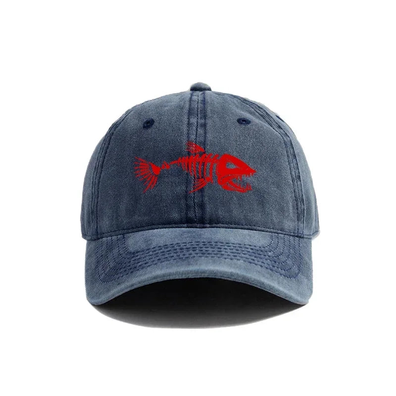 Fishbone Baseball Cap Summer Distressed Dad Hats Men Women Outdoor Casual Printed Fishing Skeleton Fish Bone Caps