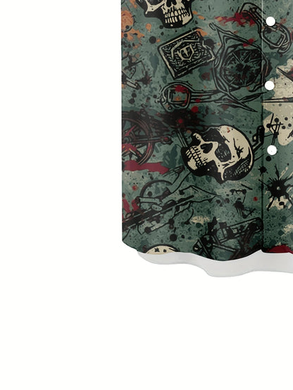 Summer Fun Skull Surfing Pattern 3D Printed Men's Shirt - Casual, Unique, Hip-Hop, Rock, Street Hawaiian Shirt
