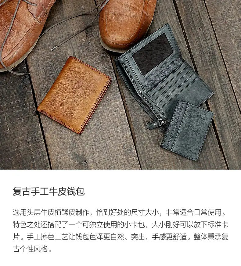 Fashion Vintage Genuine leather Wallet Men short Bifold Money Clips Leather male wallet Purse Coin Bag money Holder WC-007