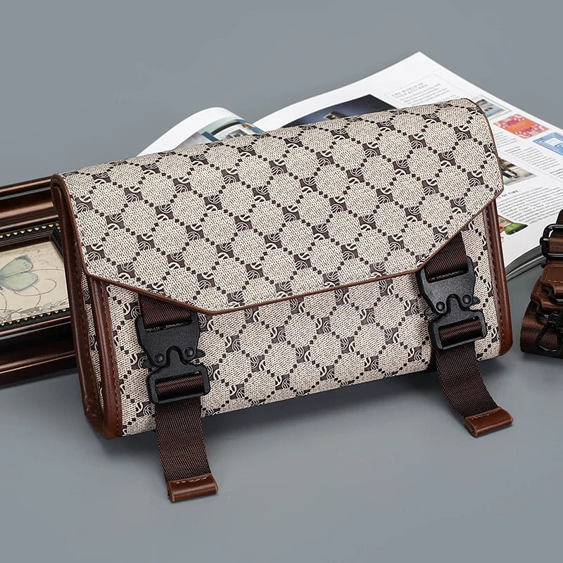 Men's Classic Printed Crossbody Bag – Gray Geometric Pattern Sling Bag with Buckle Closure Ideal for Daily Commute & Casual Wear