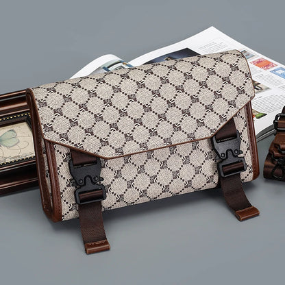 Men's Classic Printed Crossbody Bag – Gray Geometric Pattern Sling Bag with Buckle Closure Ideal for Daily Commute & Casual Wear