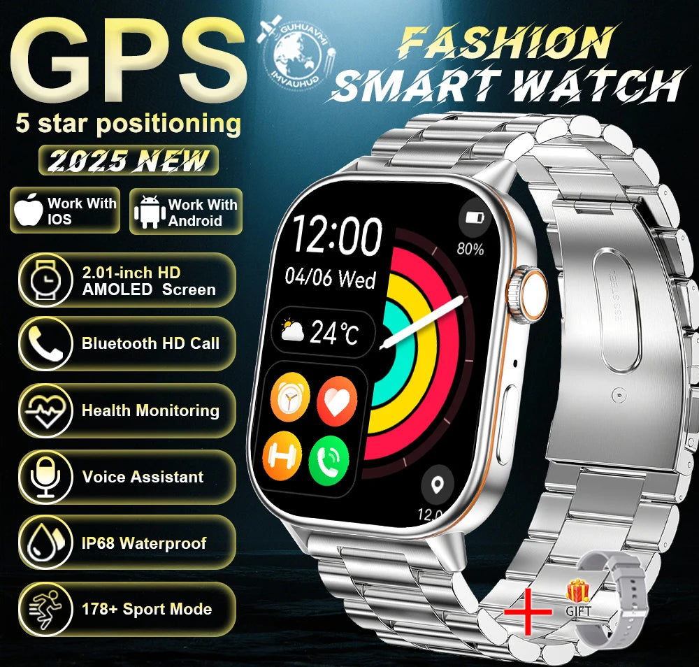 New For Android iOS Outdoor GPS SmartWatch Men 2.01" HD AMOLED Compass 420mAh 178+Sport Mode Waterproof Bracelet Smartwatch 2026