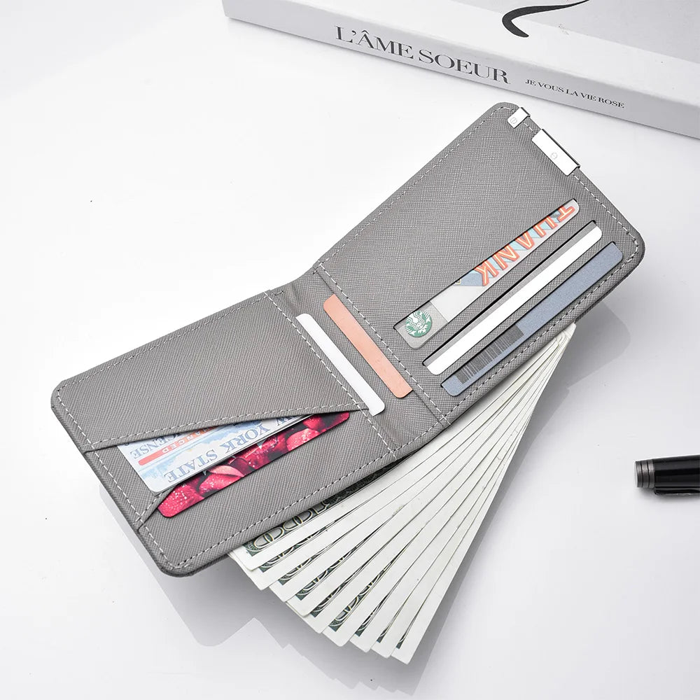 Cartoon Printed PU Leather Men's Wallet with Multiple Card Slots Slim Funny Expression Design Fashionable Compact Wallet