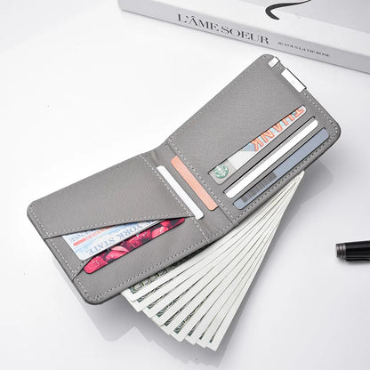 Cartoon Printed PU Leather Men's Wallet with Multiple Card Slots Slim Funny Expression Design Fashionable Compact Wallet