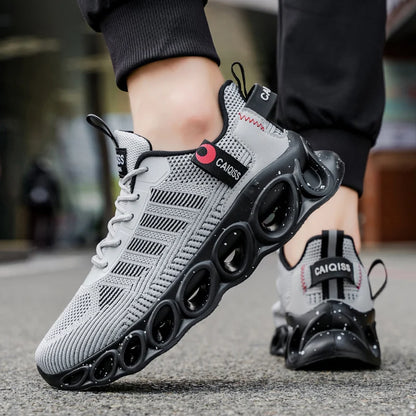 Men's Casual, Fashionable and Comfortable Shock-Absorbing Blade Shoes, Breathable Lace-Up Non-Slip Shoes, Suitable for Jogging, Daily Wear, Gym