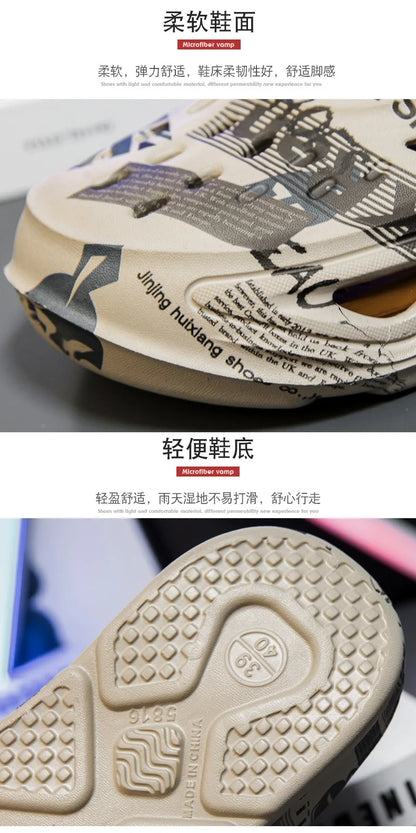 Men's Sports Sandals Summer Eva Light Soft Comfortable Men's Beach Sandals Fashion Platform Buckle Slip-on Graffiti Slippers