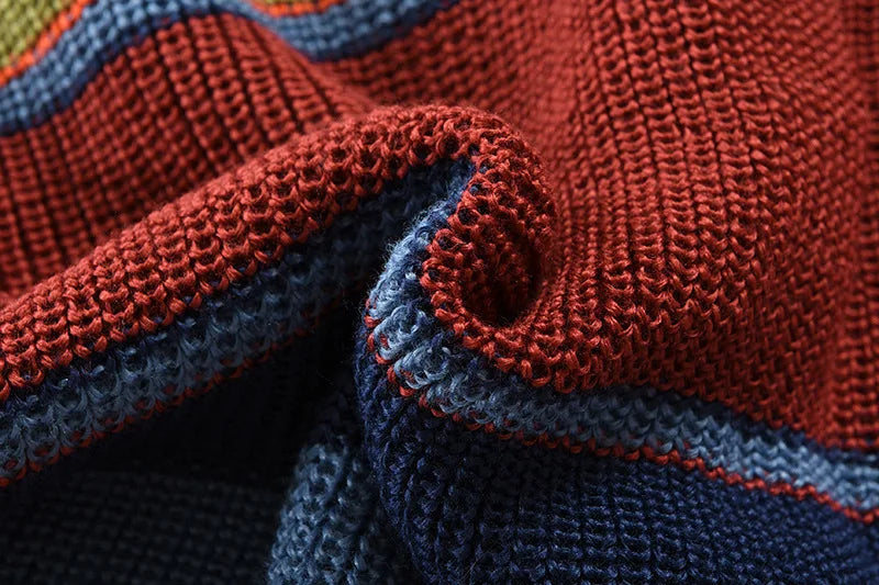 New European and American luxury fashion men's sweater jacket, autumn and winter lapel color blocked knitted cardigan top jacket