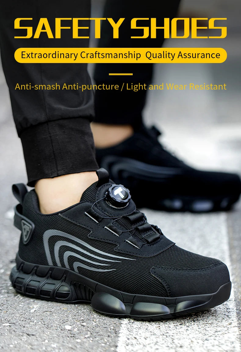 Rotary Button New Safety Shoes Men's Anti-Smash Anti-Puncture Work Shoes Fashion Men's Sneakers Safety Boots
