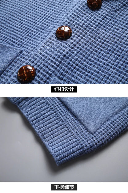 Men's Casual Knitted Open Cardigan Pockets Sweater Loose Korean Style V-Neck Autumn Fashion Light Maturity Spring Fall Outerwear
