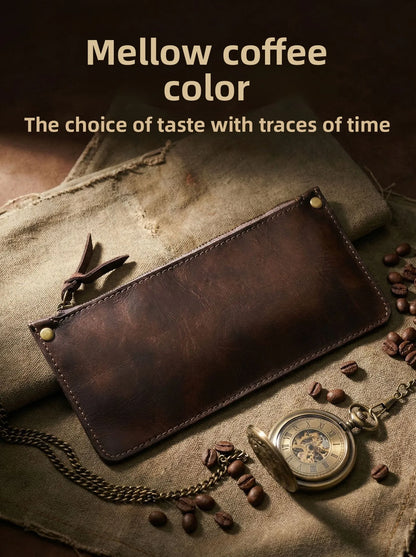 High Quality Genuine Leather Retro Men Wallet Handmade Handbag Phone Pocket Simple Card Bag Big Capacity Soft Male Purses