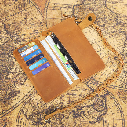 S.WORKER Vintage Crazy Horse Leather Wallet Handmade Men's Genuine Leather Long Wallet Pocket Purse Clutch Cash Card Holder