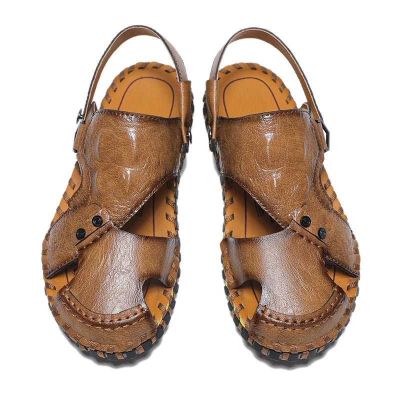 Handmade Men's Summer Sandals Genuine Leather Beach Rubber Flip Flops Classic Roman Male Sandals Outdoor Dual-Purpose Slippers
