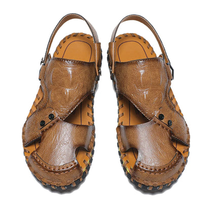 Handmade Men's Summer Sandals Genuine Leather Beach Rubber Flip Flops Classic Roman Male Sandals Outdoor Dual-Purpose Slippers