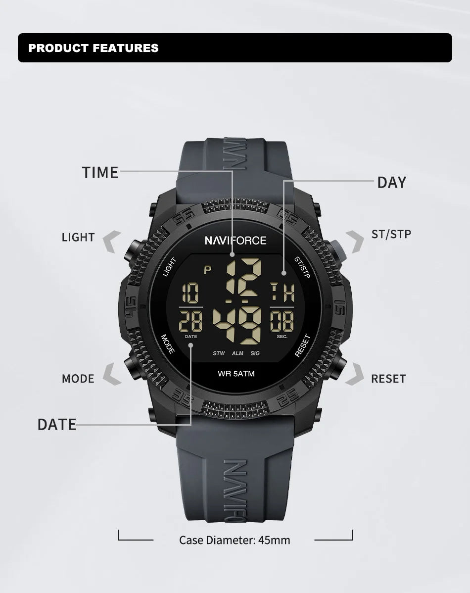 New Style NAVIFORCE Fashion Waterproof Men's Electronics Wrist Watch Sports Luminous Watches Silicone Strap Male Clocks Gifts