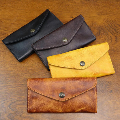 Genuine Leather Retro Men Handmade Wallet Handbag High Quality Phone Pocket Simple Card Bag Big Capacity Male Purses