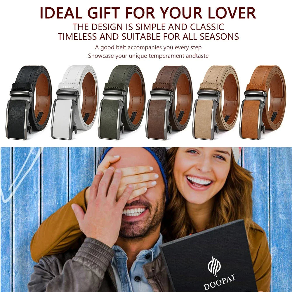 Men's Fashionable Leather Belt Men's High-quality Leather Belt Business Automatic Buckle Ratchet Belt Randomly Adjustable