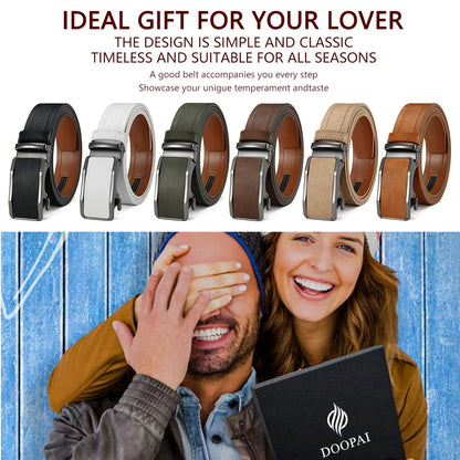 Men's Fashionable Leather Belt Men's High-quality Leather Belt Business Automatic Buckle Ratchet Belt Randomly Adjustable