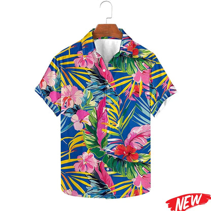 Hawaiian Flower Leaf Graphic Shirts For Men Cool 3d Printing Plants Lapel Shirt Tops Beach Short Sleeve Aloha vacation Shirts