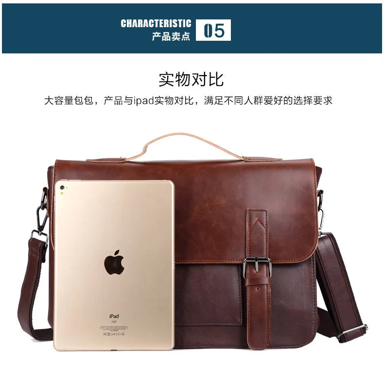 Retro Fashion Messenger Bag Men Luxury PU Leather Crossbody Bags Men Handbag Briefcases Laptop Bag Men Shoulder Messenger Bags