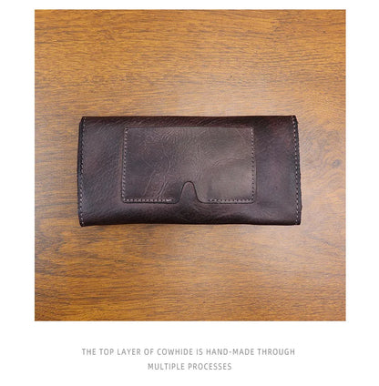 Genuine Leather Retro Men Handmade Wallet Handbag High Quality Phone Pocket Simple Card Bag Big Capacity Male Purses