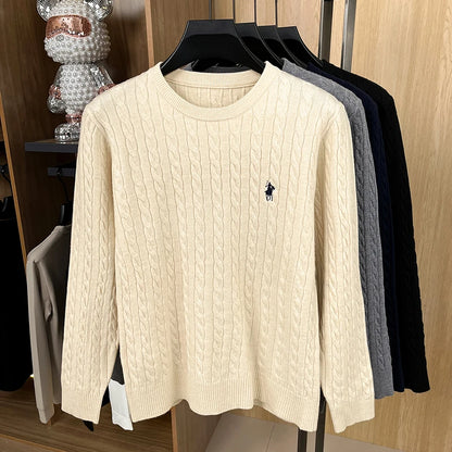 Luxury Men's Brand Spring High Quality Knit Sweater Round Neck Jacquard Embroidery Long Sleeves Pullover Leisure Fashion Men's C