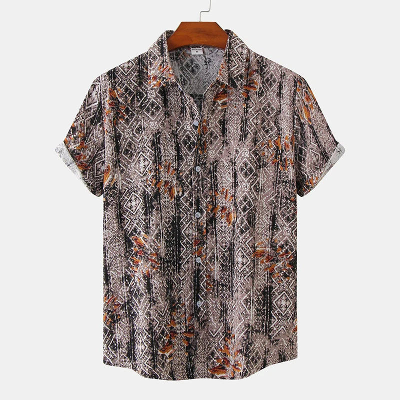Hawaiian Summer Men's Casual Shirt Social Beach Style Short Sleeve Large Flower Print Chinese Resort Retro Loose Shirt