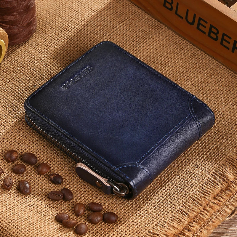 Wallet for men genuine leather zipper wallet, change card bag, all-in-one wallet, trendy short clip for men
