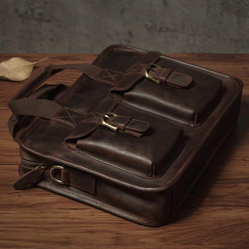 NUKA Retro Natural Cowhide Handbag Men's Real Leather Executive Briefcase Luxury Business Shoulder Bag Daily File Messenger Bags