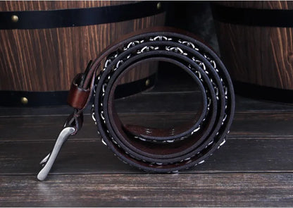 Studded Heavy Metal Style Belt Handmade Genuine Leather Punk Rock Style Men's Belt Cowhide Retro Tactical belt Jeans Belt