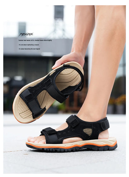 Brand Summer Men's Sandals Genuine Leather Men Slippers Gladiator Men Beach Sandals Soft Comfortable Outdoors Wading Shoes 38-47