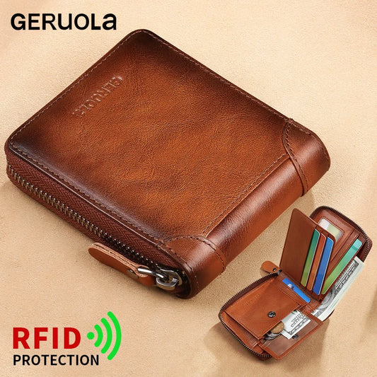 Wallet for men genuine leather zipper wallet, change card bag, all-in-one wallet, trendy short clip for men