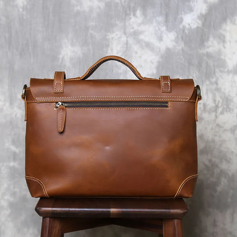 Retro Crazy Horse Leather Commuter Handbag Top Layer Cowhide Old Postman Bag British Style Leather Diagonal Shoulder Bag Male