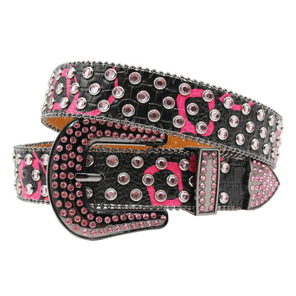 Leopard Women's Jeans Rhinestone Large Size Belt Men's Belt Western Denim Shiny Design Leather HipHop Punk Rock Y2K Style Belt