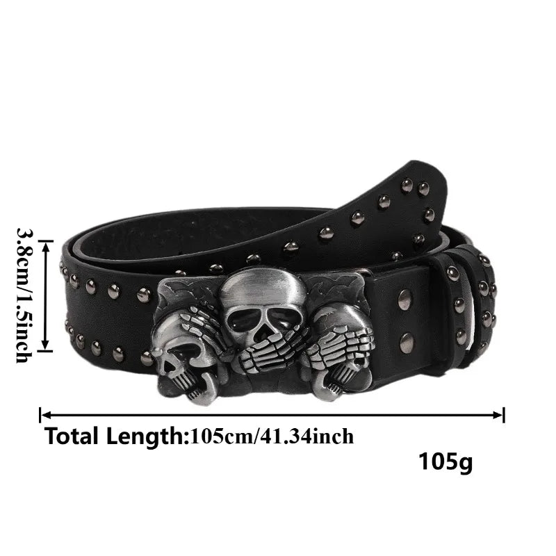 New Belts For Women Snap-Fastener Casual Belt Punk Goth Rivet Black Jeans Unisex Men Belt Paw Skull Buckle Waistband Man