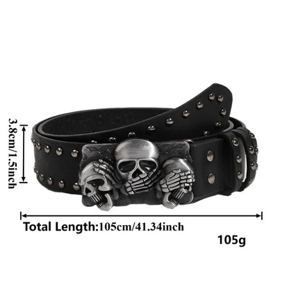 New Belts For Women Snap-Fastener Casual Belt Punk Goth Rivet Black Jeans Unisex Men Belt Paw Skull Buckle Waistband Man