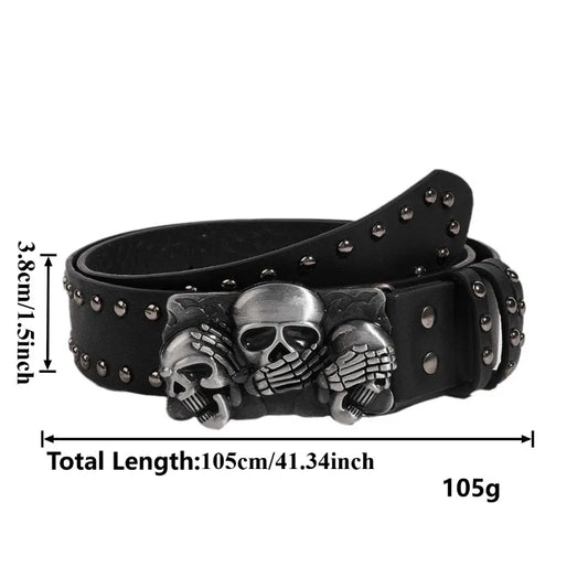 New Belts For Women Snap-Fastener Casual Belt Punk Goth Rivet Black Jeans Unisex Men Belt Paw Skull Buckle Waistband Man