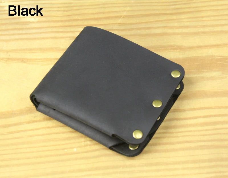 Fashion PUNK Handmade Crazy Horse Genuine Leather Wallet Men Money clip Short Wallet Bag Stud male Purse Card Holder Wallet