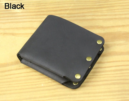 Fashion PUNK Handmade Crazy Horse Genuine Leather Wallet Men Money clip Short Wallet Bag Stud male Purse Card Holder Wallet