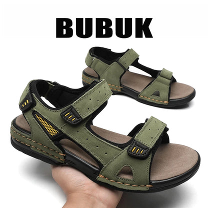 Bubuk Men's First-Layer Cowhide Leather Beach Sandals, Summer Outdoor Hiking Shoes, Lightweight Water Shoes, with Arch Support, Stylish Breathable Casual Men's Shoes, Suitable for Travel, Hiking, and Commuting