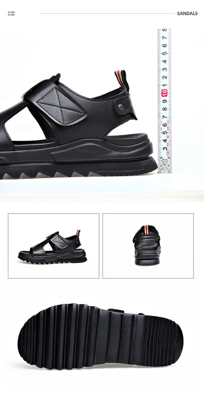 Cow Leather Men's Sandals 2026 Summer New Designer Soft Sole Fashion Casual Beach Shoes Male Black Platform Sandals Man
