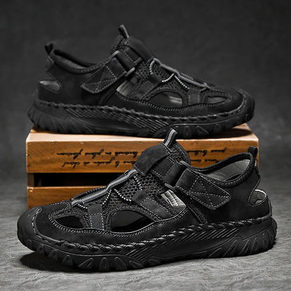 Men Outdoor Protective Toe Sandals Hollow Breathable Mesh Upper Quick Dry Lining Non Slip Walking Camping Driving Casual Shoes