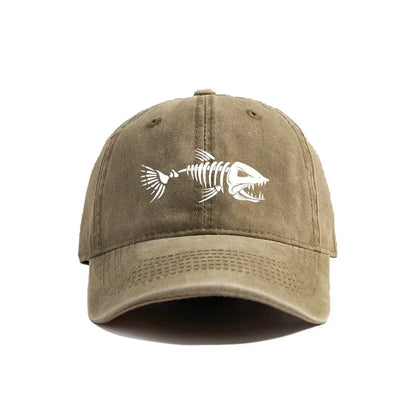 Fishbone Baseball Cap Summer Distressed Dad Hats Men Women Outdoor Casual Printed Fishing Skeleton Fish Bone Caps