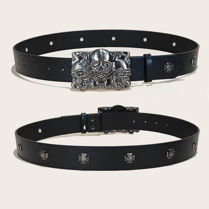 Black Punk Style PU Leather Belt Unisex Gothic Fashion Accessory Cross rivet decoration Y2K rock hip-hop style Jeans Belt Gift