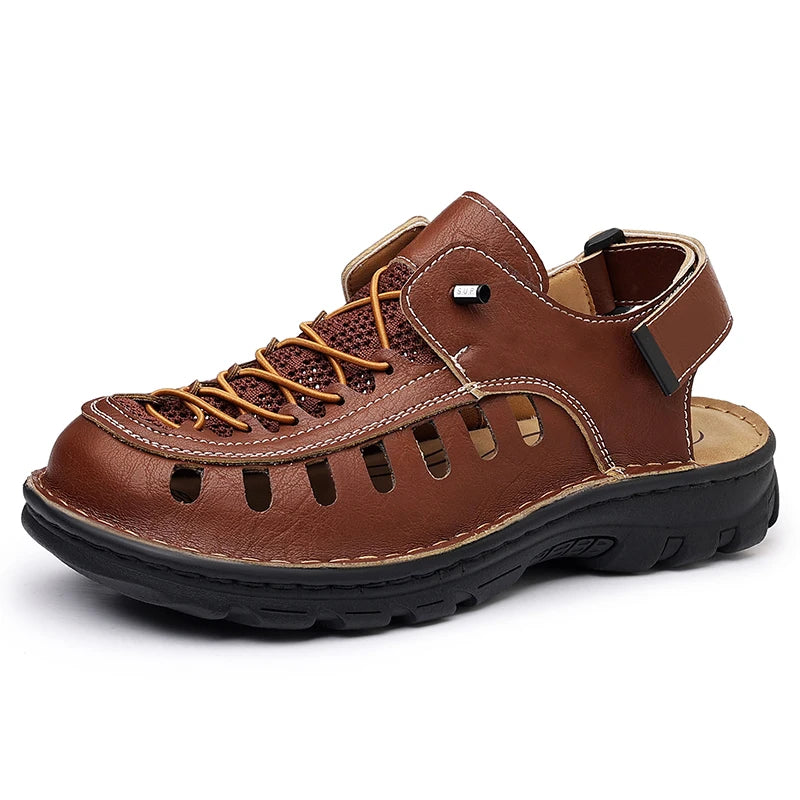 New Summer Men's Leather Sandals Casual Outdoor Beach Shoes Comfortable Male Hollow Out Footwear Leisure Walk Sandaly Sandalias