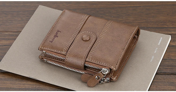 New  Men Wallets Fashion Short Desigh Zipper Card Holder Men Leather Purse Solid Coin Pocket High Quality Male Purse