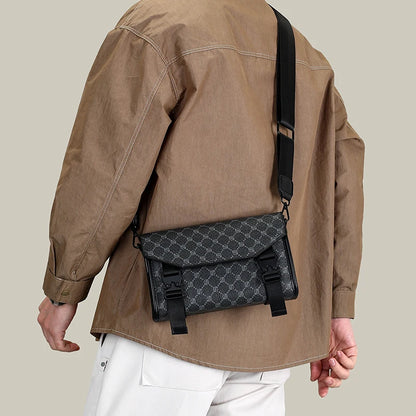 Men's Classic Printed Crossbody Bag – Gray Geometric Pattern Sling Bag with Buckle Closure Ideal for Daily Commute & Casual Wear