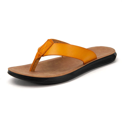 2023 New Italian Leather Flip-flops For Men Cool Beach Summer Shoes Hotel Slippers Man Big Size 47 Light Flats Luxe Men's Shoes